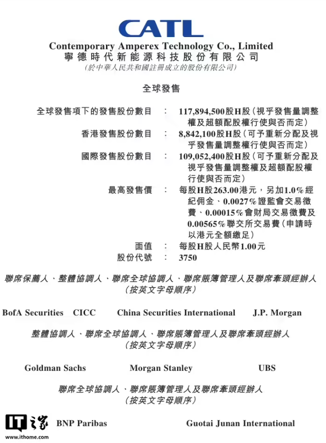 宁德时代香港上市交易定价每股 263 港元，有望成为 2025 年全球最大 IPO