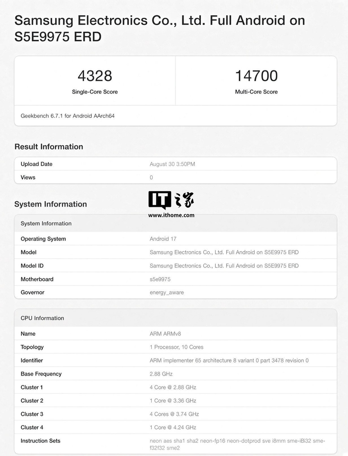 三星Galaxy S27手机首发：Exynos 2700芯片跑分曝光